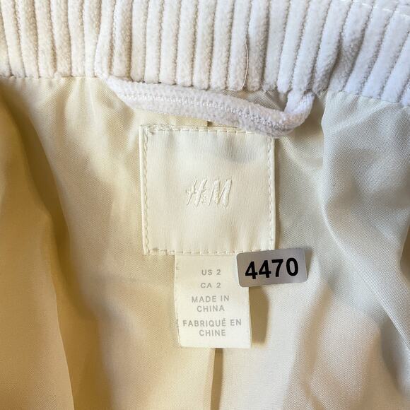 H&M Women Blazer US 2 White Striped Corduroy Double Breasted Button Long Sleeve - Picture 2 of 10